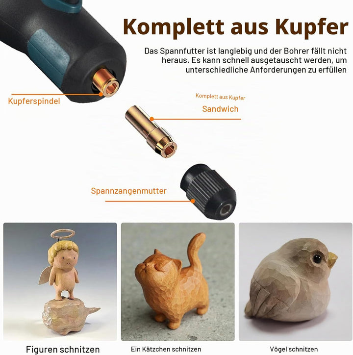 Multifunktionswerkzeug Akku Gravierstift, Mini Rotationswerkzeug mit 50 Zubehörteilen, 3 Drehzahlen