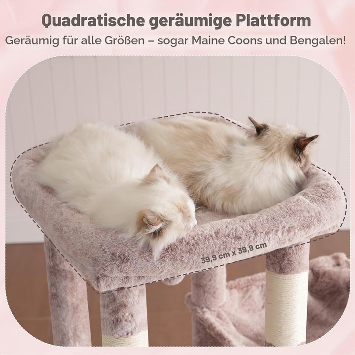 Heybly Kratzbaum 120cm - Grosser Katzenbaum für Erwachsene Katzen mit XL-Basis, Katzenwohnung mit Me