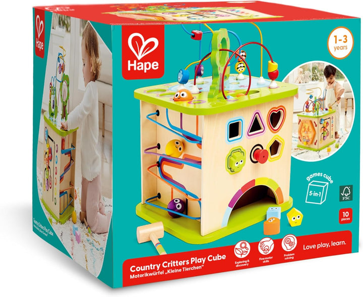 Hape Motorikwürfel „Kleine Tierchen“ aus Holz Multifunktions-Spielwürfel | Lernspielzeug aus Holz fü