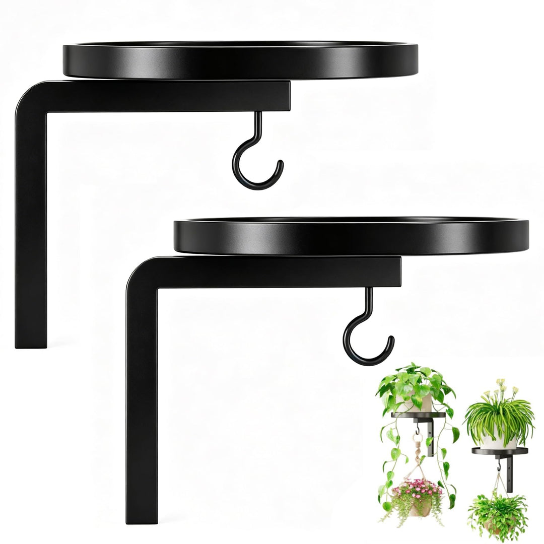2 Stück Pflanzenständer Wandmontage Metall, Pflanzenhalter mit Ablage und Haken, Wandbehang Blumenre