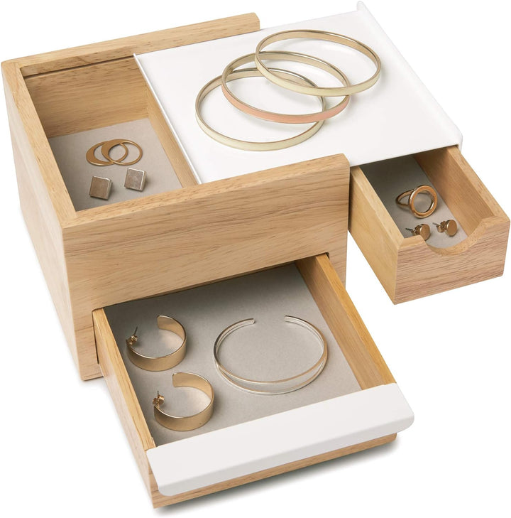 Umbra Stowit Mini Design Schmuckkasten – moderne Schmuck Box mit Geheimfächern für Ringe, Armbänder,