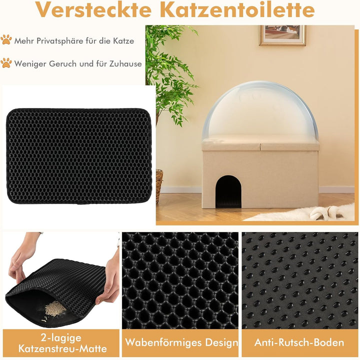 GYMAX Katzenhöhle, 3 in 1 Katzenmöbel als Katzenhaus, Sitzbank & Katzentoilette, Schuhbank mit Matte