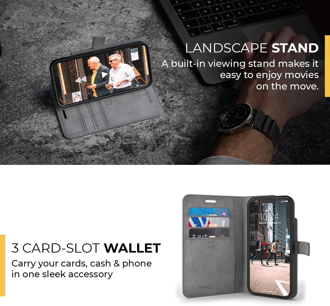 Snakehive iPhone 13 Hülle Leder | Stylische Handyhülle mit Kartenhalter & Standfuss | Handyhülle Sch