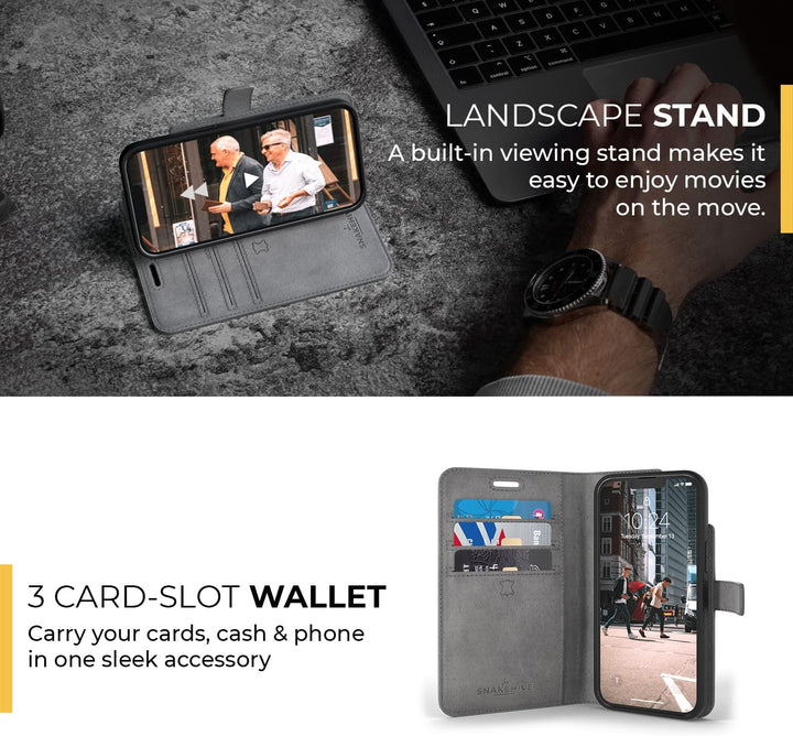 Snakehive iPhone 13 Hülle Leder | Stylische Handyhülle mit Kartenhalter & Standfuss | Handyhülle Sch