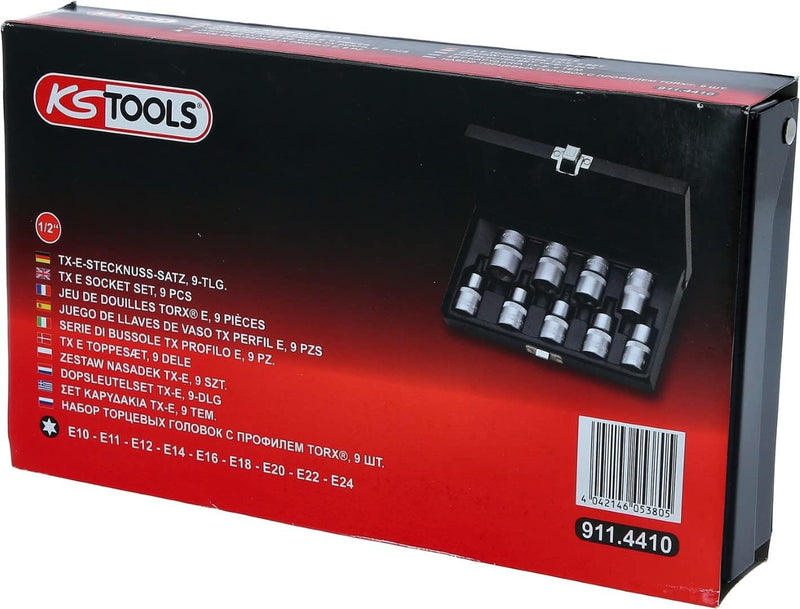 KS Tools 911.4410 1/2" TX-E-Stecknuss-Satz, 9-tlg., E10-E24