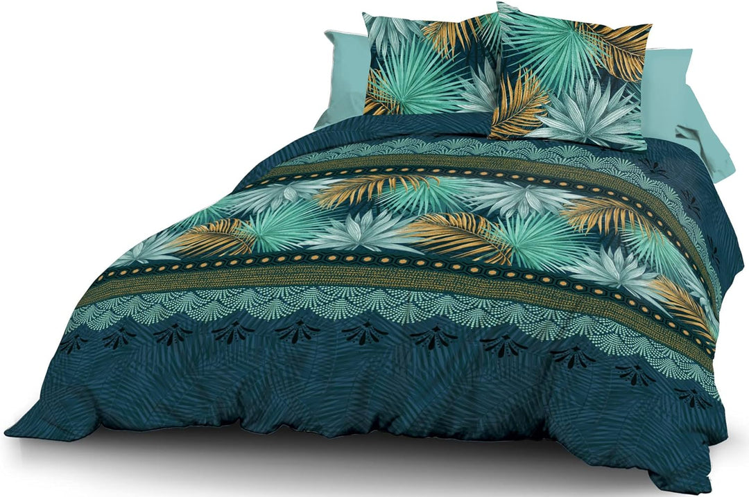 Le linge de Jules Bettwäsche-Set, Baumwolle, Blau, Grün, Safran, Parasio, 3-teilig, 220 x 240 cm 220