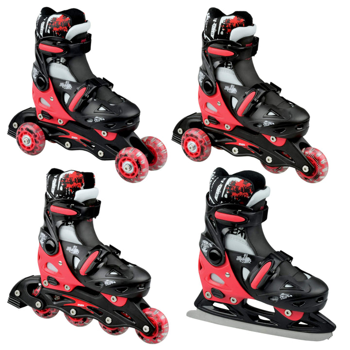RAVEN 4in1 Inline Skates Triskates Rollschuhe Schlittschuhe Inliner für Kinder Mädchen Jungen verste