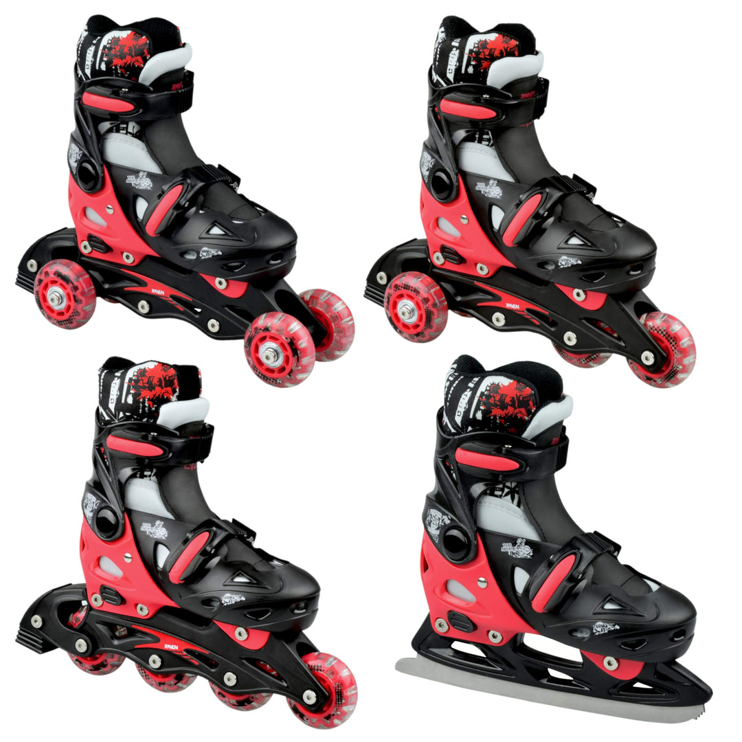 RAVEN 4in1 Inline Skates Triskates Rollschuhe Schlittschuhe Inliner für Kinder Mädchen Jungen verste