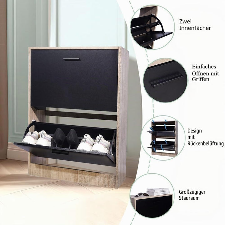 CASABEL Schuhschrank für 12 Paar – grosse Kapazität für den Eingangsbereich – L 60 x T 24 x H 80 cm