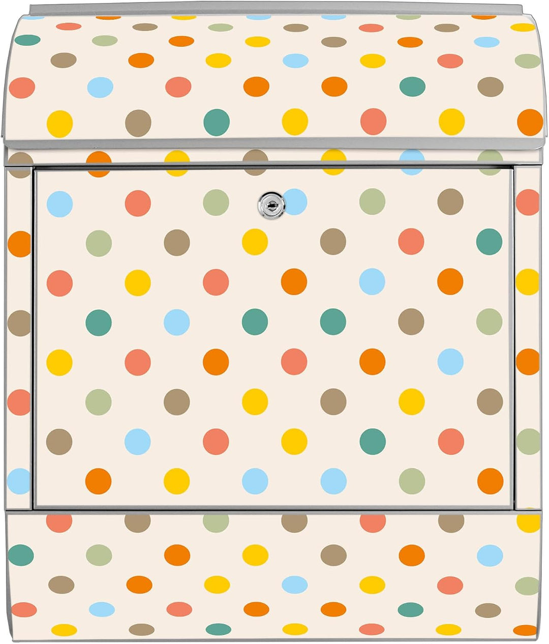 banjado® Design Briefkasten mit Motiv Bunte Punkte 39x47x14cm &amp; 2 Schlüssel - Briefkasten Stahl Silb