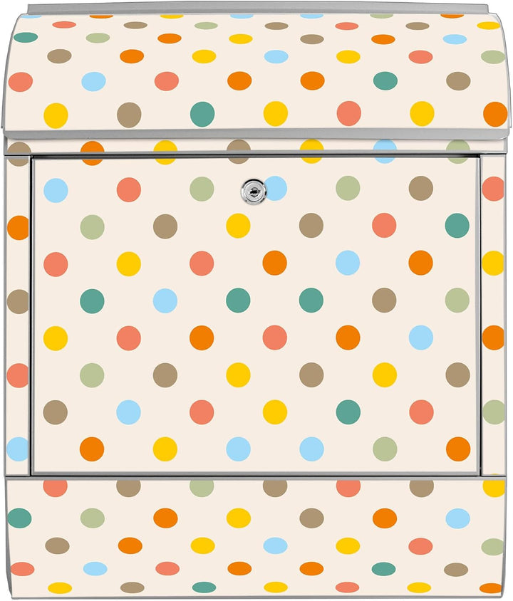 banjado® Design Briefkasten mit Motiv Bunte Punkte 39x47x14cm &amp; 2 Schlüssel - Briefkasten Stahl Silb
