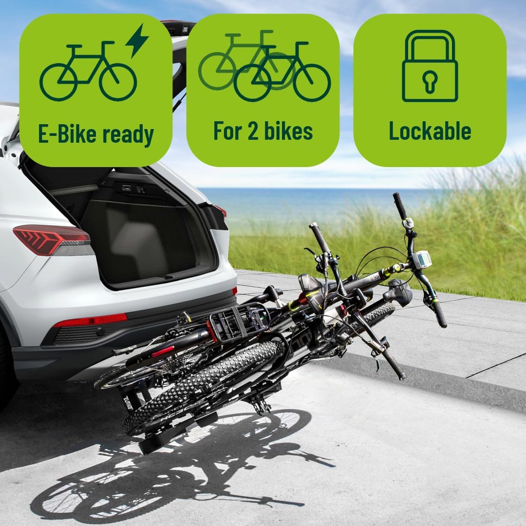 EUFAB 11521 Fahrradträger PREMIUM 2, E-Bike geeignet, komplett vormontiert, Diebstahlschutz, für 2 F