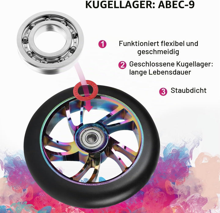 Stunt Scooter Ersatzrad 120mm 2 Stück mit ABEC 9 Kugellagern, Härte 88A für Roller aller Art geeigne