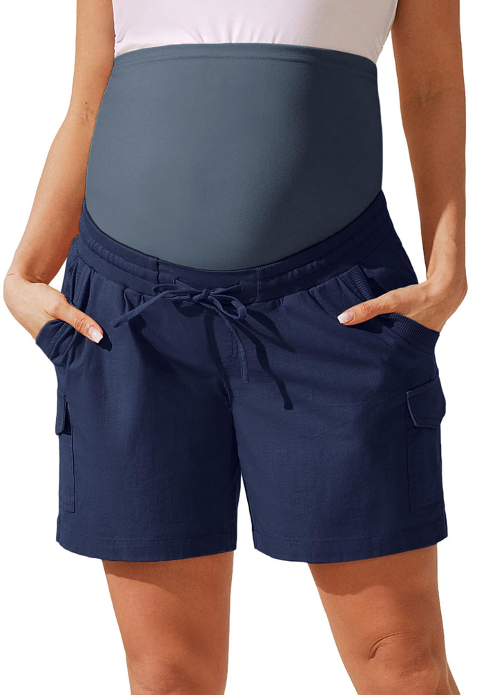 Maacie Umstandsshorts Umstandshose Mit Bauchband Für Sommer XXL Dunkelblau, XXL Dunkelblau