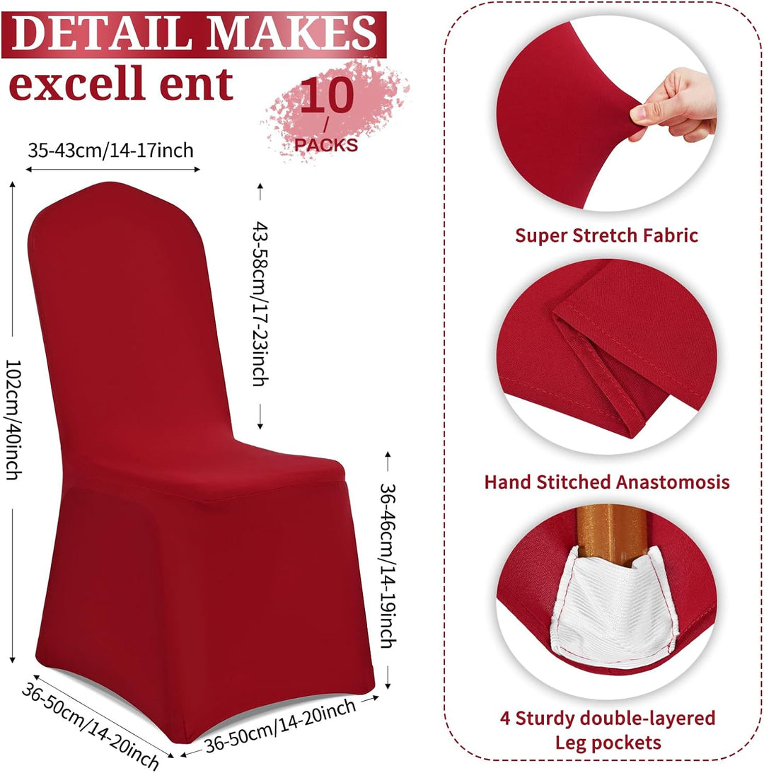 Showgeous 10 Stück Stuhlhussen Bordeaux Rot Polyester Spandex Lycra Stretch Stuhlhussen Universelle