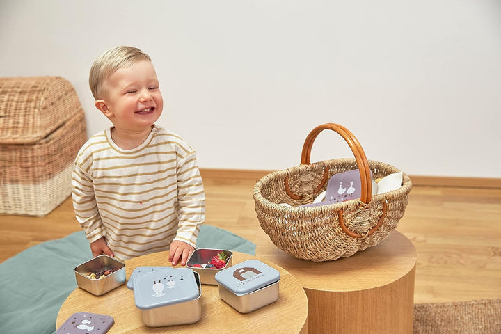 LÄSSIG Snackbox 3er Set Edelstahl 3 Stück Tiny Farmer blue Blau, Blau