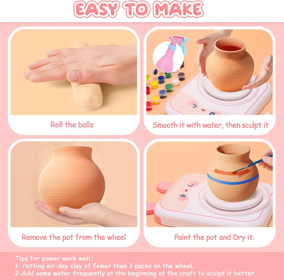 Skirfy Pottery Set for Children, Electric Pottery Wheel for Children, Mini Pottery Wheel with Potter