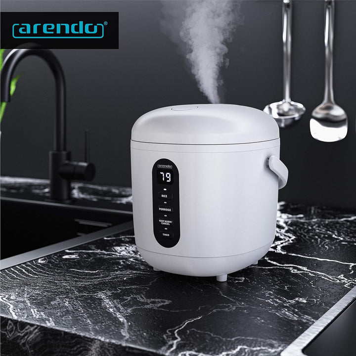 Arendo - Reiskocher - 300 Watt - mit Messbecher und Reislöffel – 2 Kochprogramme – Timer – Warmhalte