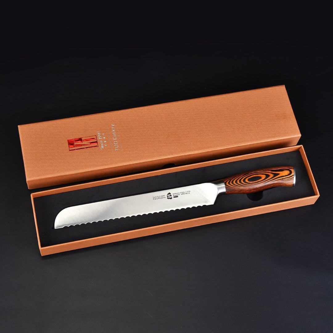 TUO Brotmesser mit Wellenschliff Klingenlänge 23cm, Scharfes Brotschneidemesser aus Deutschem Edelst