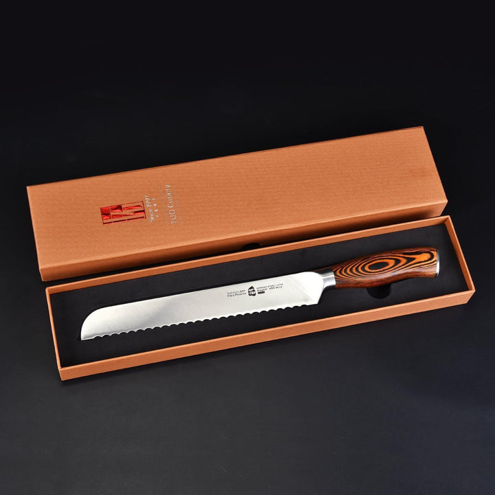 TUO Brotmesser mit Wellenschliff Klingenlänge 23cm, Scharfes Brotschneidemesser aus Deutschem Edelst