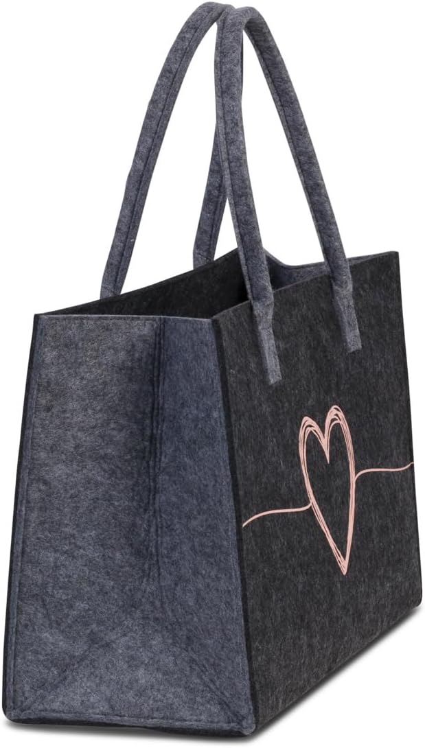 Filztasche Shopper, Einkaufstasche Filz Korb Holzkorb mit 24 Liter Volumen, 45 x 29 x 18 cm, (Schwar