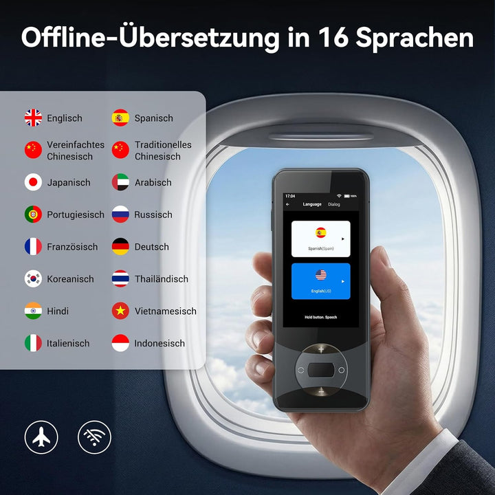Wooask W10 Sprachübersetzer Gerät Ohne Internet, Übersetzer Echtzeit 140+ Sprachen Und Akzente Mit W