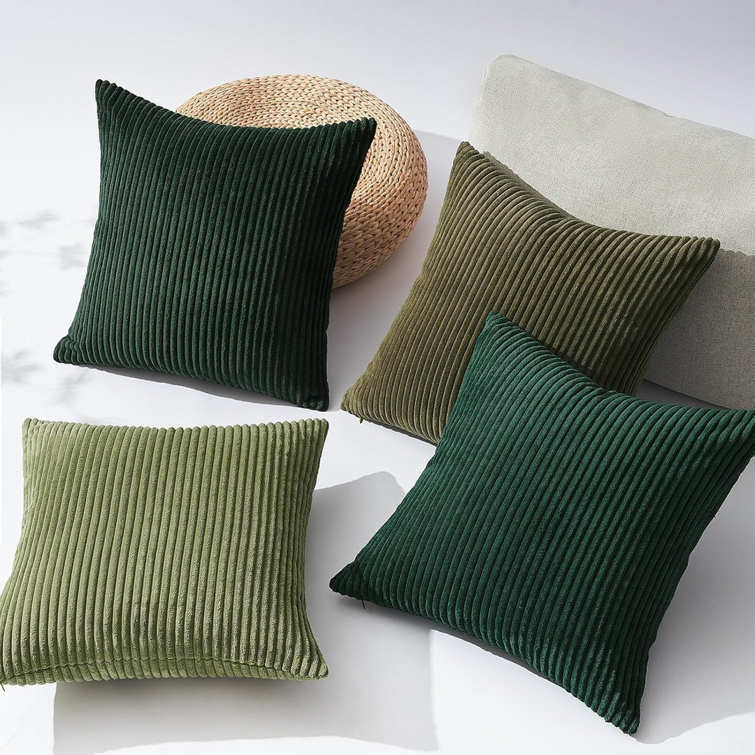 Topfinel Kissenbezug 50x50 Dunkelgrün 4er Set Kordsamt Kissenbezüge Kissenhülle Dekokissenbezug sofa
