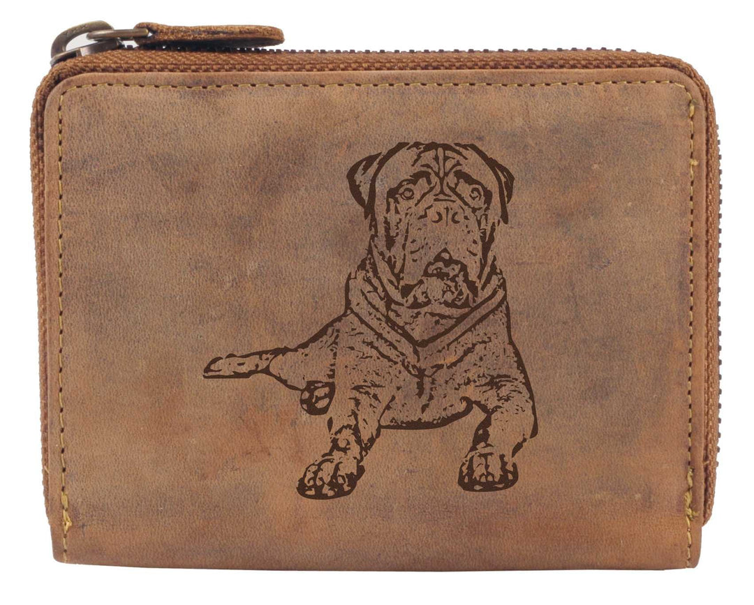 Greenburry Vintage Damen-Geldbörse mit Hunde-Motiv Bullmastiff Portemonnaie Braun 13x10x3 cm, Bullma