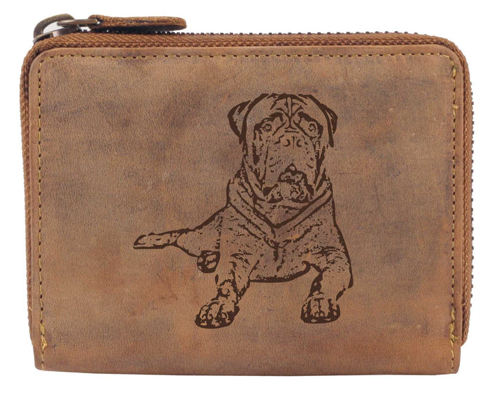 Greenburry Vintage Damen-Geldbörse mit Hunde-Motiv Bullmastiff Portemonnaie Braun 13x10x3 cm, Bullma