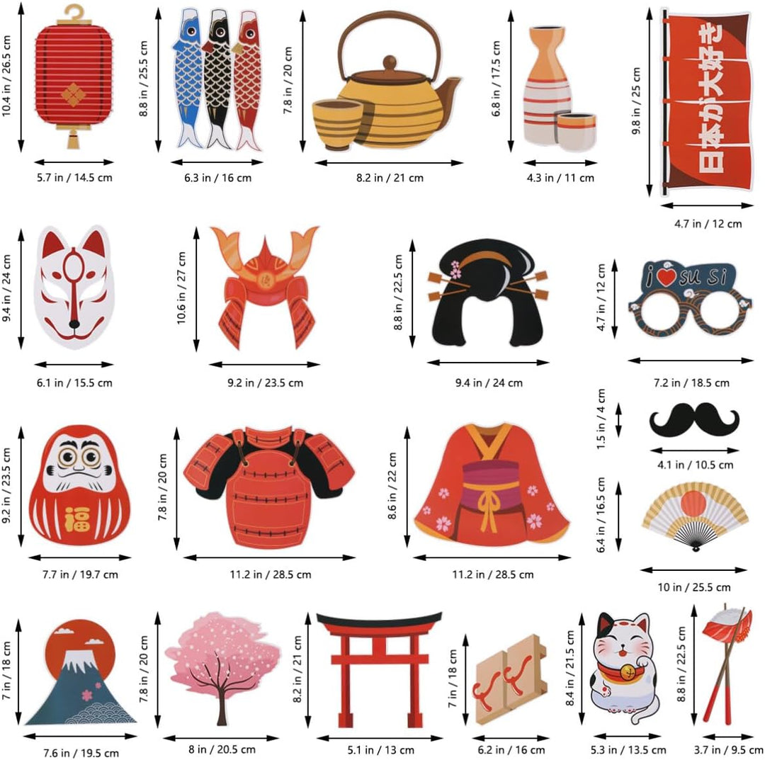 Amosfun Japanische Party Foto Requisiten Set 20 Stück Selfie Zubehör Handgehaltene Fotobooth Props F