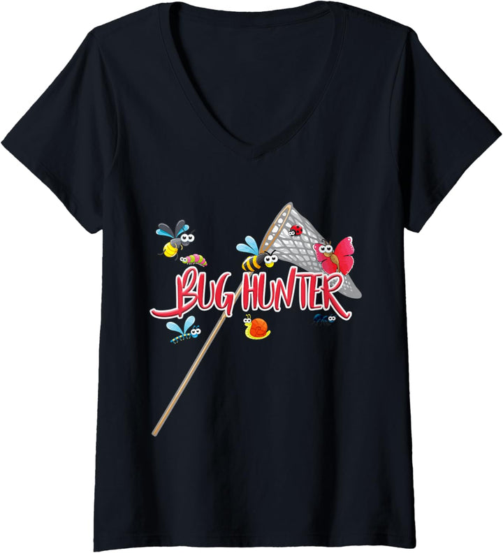 Damen Lustige Käfer-Jäger-Käfer-Sammler-Insekten Jagd Entomologie T-Shirt mit V-Ausschnitt