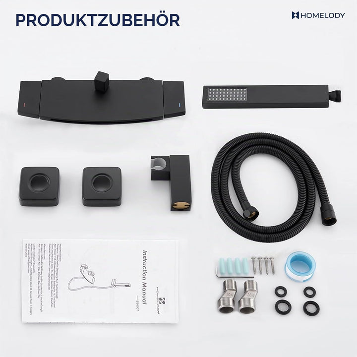 HOMELODY Schwarz Badewannenarmatur Wasserfall Armatur Badewanne Mischbatterie mit Brause Wannenarmat