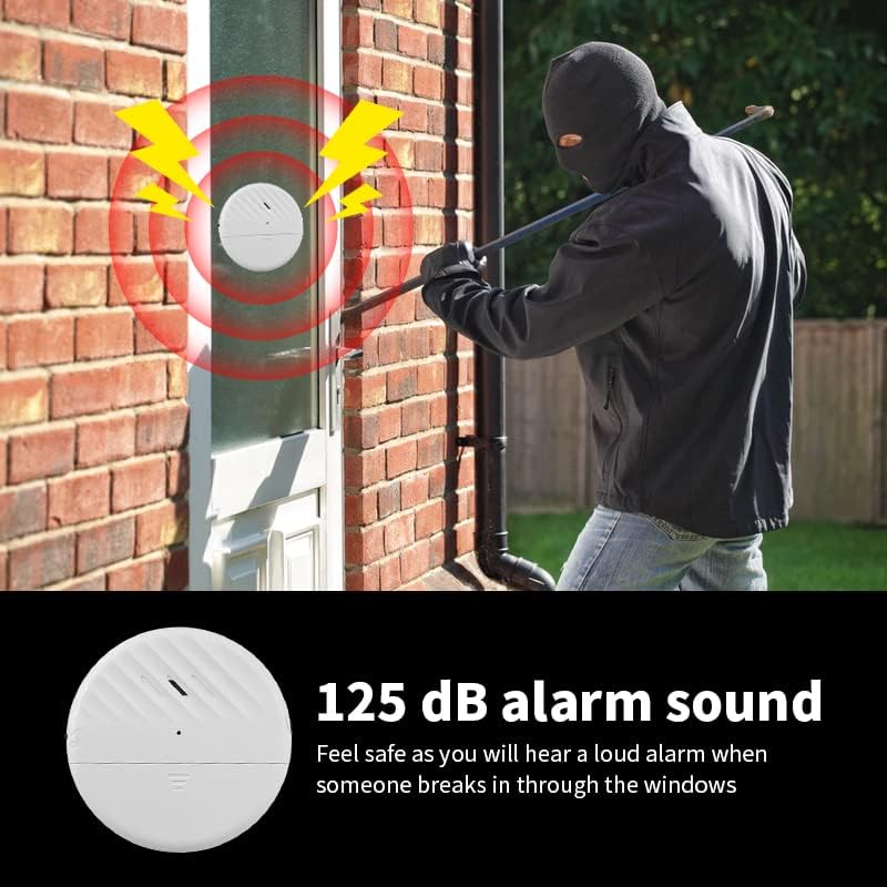 ThreeH Vibrationssensor Alarm 125dB Laut Schlank mit Batterien Einstellbare Empfindlichkeit LED-Anze