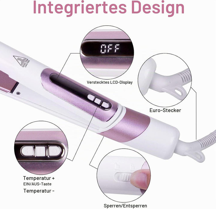 himaly 2-in-1 Haarglätter für Glätte und Wellen, 6 Temp Einstellungen &amp; 30s schnelle Erwärmung, LCD-