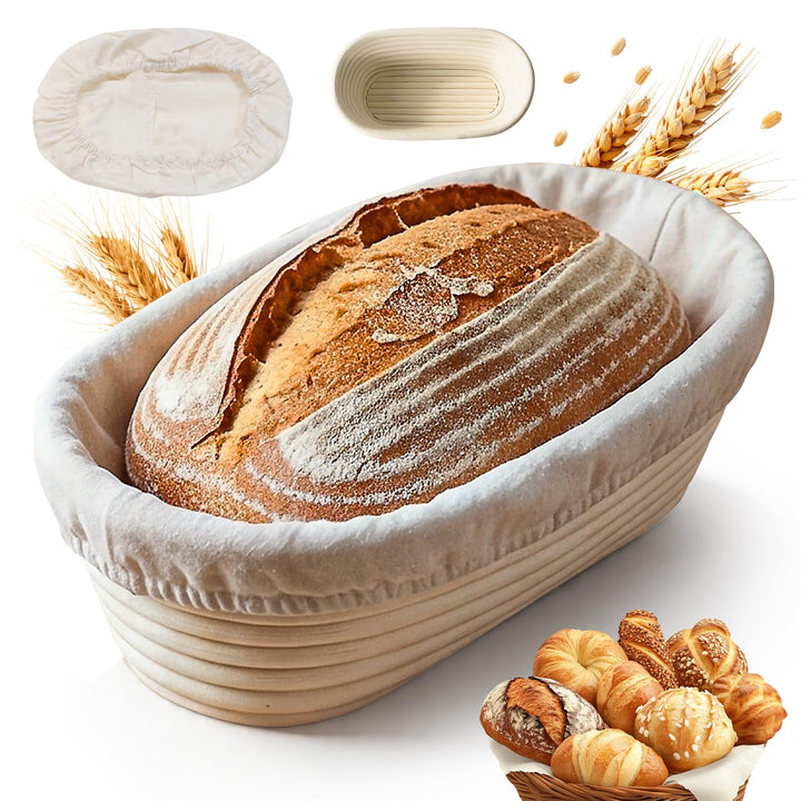 DARDVORLAG Gärkörbchen Oval 25cm mit Leinenbezug – Banneton aus 100% Rattan,Gärkorb für Sauerteigbro