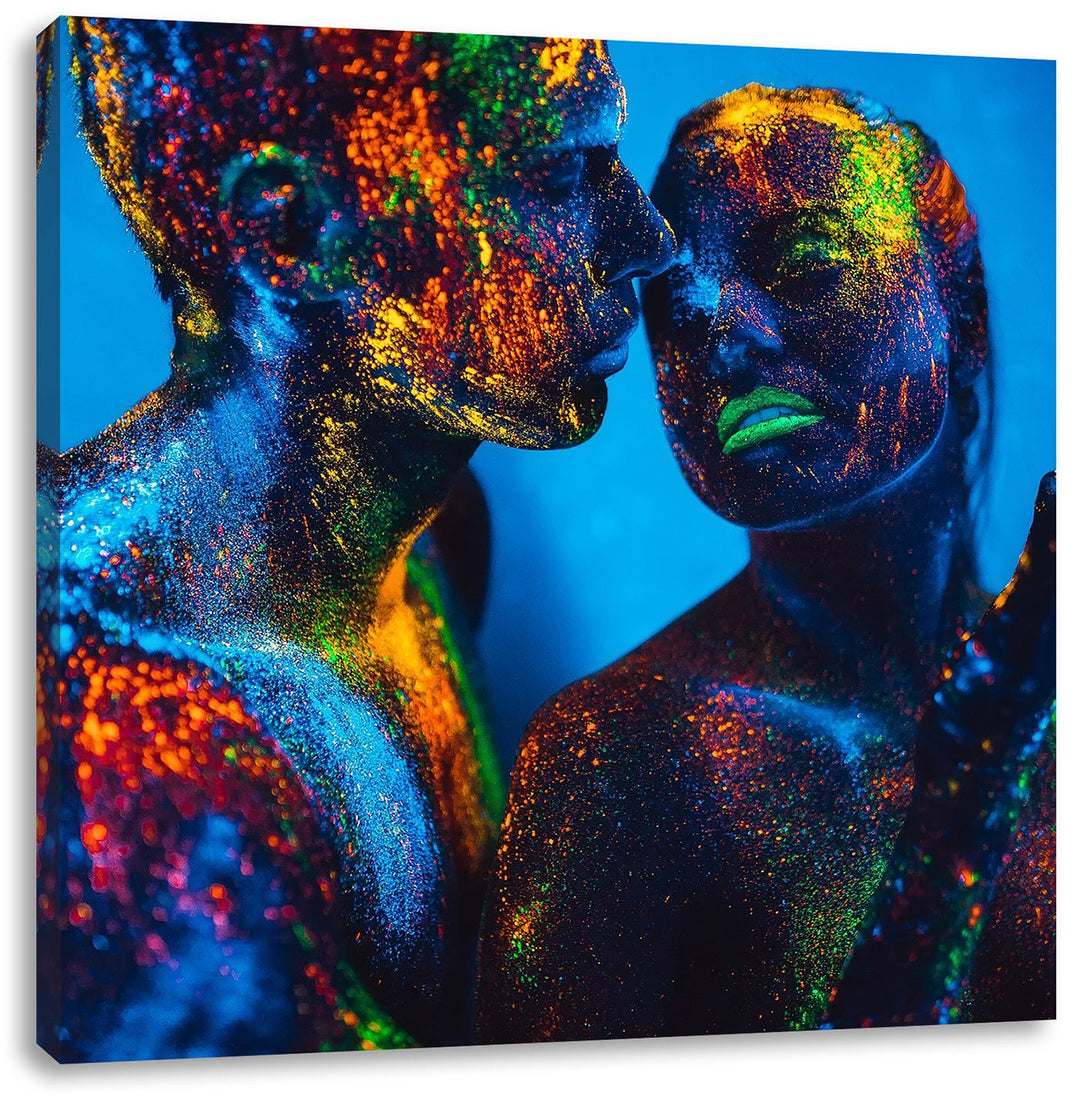 Pixxprint Menschen mit fluoreszierenden Pulver, Format: 70x70 auf Leinwand, 70x70