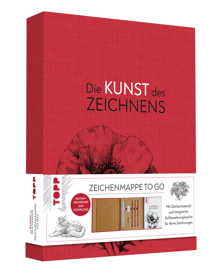 Die Kunst des Zeichnens – Zeichenmappe to go: Mappe für Zeichenutensilien, Zeichenblock A5 (60 Seite