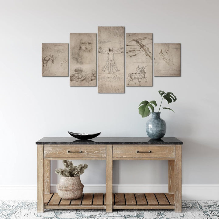 Runa Art Wandbilder Leonardo Da Vinci 5 Teilig Bild auf Vlies Leinwand Deko Wohnzimmer Schlafzimmer