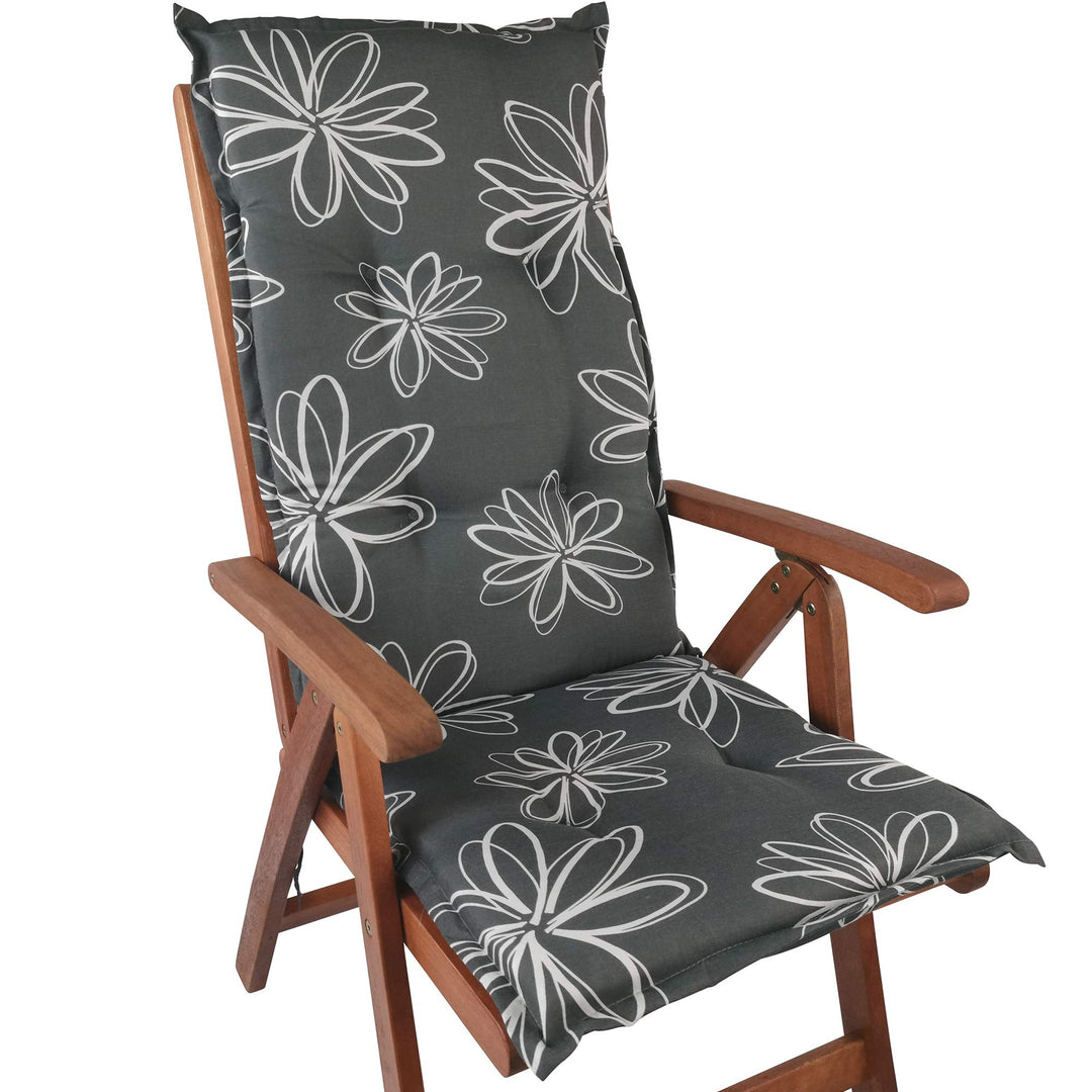DILUMA Hochlehner Auflage Naxos für Gartenstühle 118x49 cm Blume Schwarz - 6 cm Starke Premium Stuhl