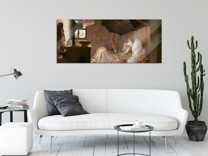 Pixxprint Glasbild Panorama, Wandbild aus Echtglas, Carl Spitzweg - Der arme Poet, 100x40 cm, inkl.