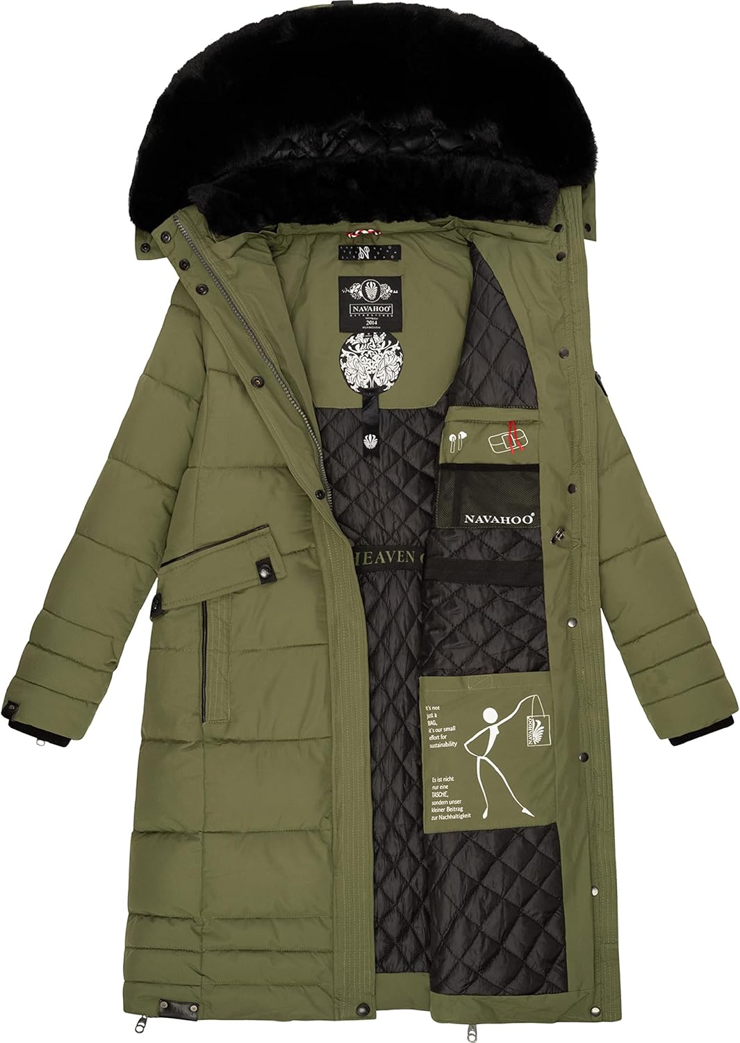 Navahoo Damen Wintermantel Warmer Steppmantel lang mit Abnehmbarer Kapuze Fahmiyaa XS-3XL XS Dusty O