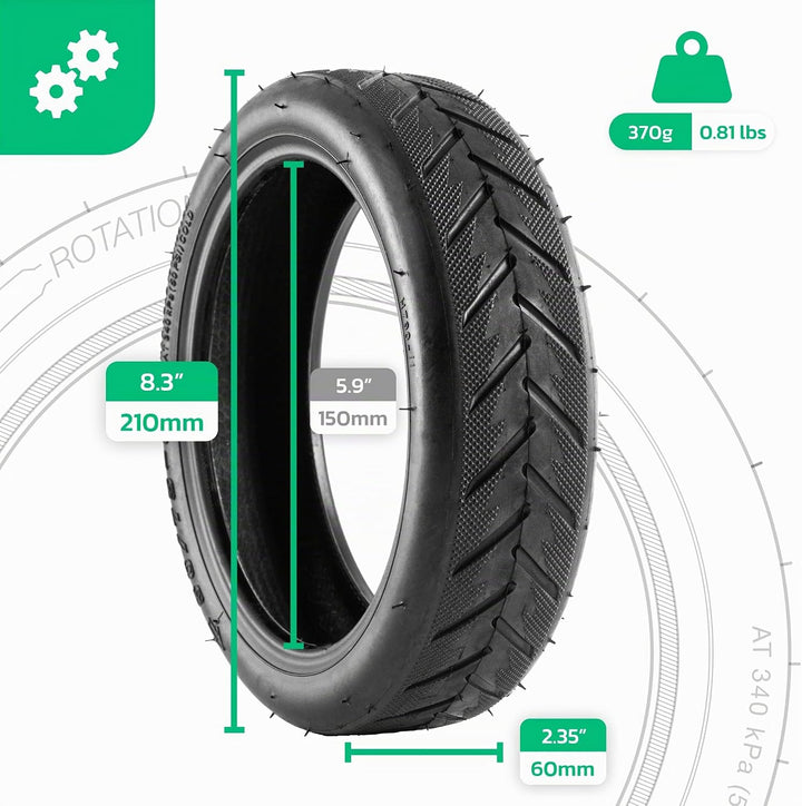 MOOVMOOV - 50/75-6.1 Reifen &amp; 8 1/2 x 2L Schlauch mit rechtem Ventil - Kit für Wispeed T850 / T855 P