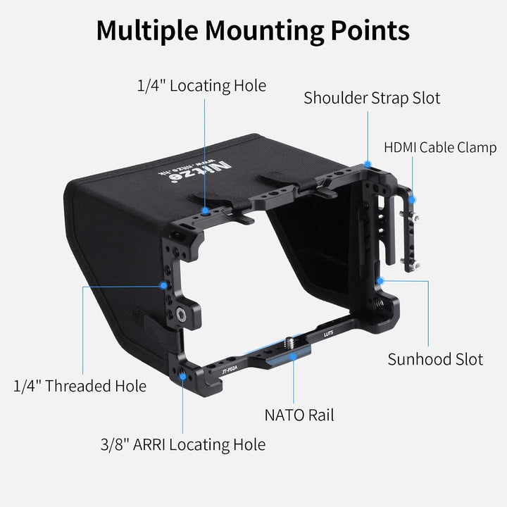 Nitze LUT5 Cage,Monitor Käfig Kit für Feelworld LUT5 5,5" mit HDMI Kabelklemme und Sonnenblende - JT