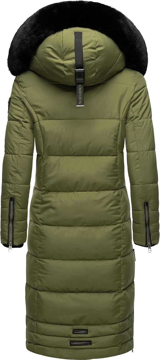 Navahoo Damen Wintermantel Warmer Steppmantel lang mit Abnehmbarer Kapuze Fahmiyaa XS-3XL XS Dusty O