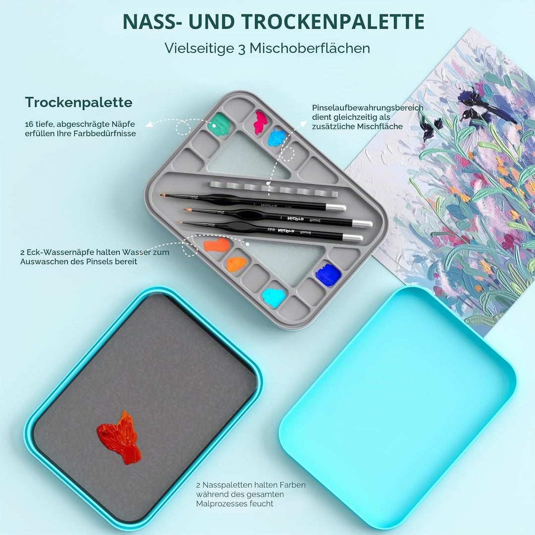 Nicpro Wet Palette für Mischpalette Acrylfarben, Farbtablett Nasspalette mit 100 Stück Palettenpapie