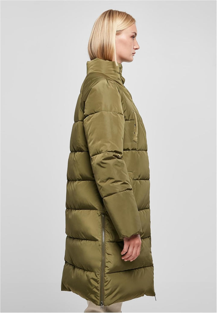 Urban Classics Damen Ladies High Neck Puffer Coat Jacke XS Olive, XS Olive