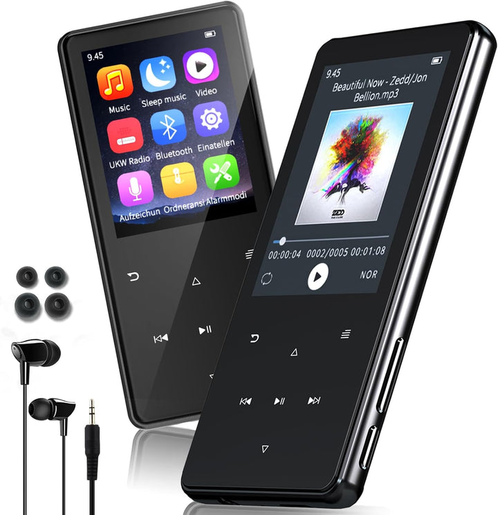MP3 Player mit Bluetooth 5.3, 64GB und 2,4" Display – Mit Touch-Tasten, Lautsprecher, Metallgehäuse,