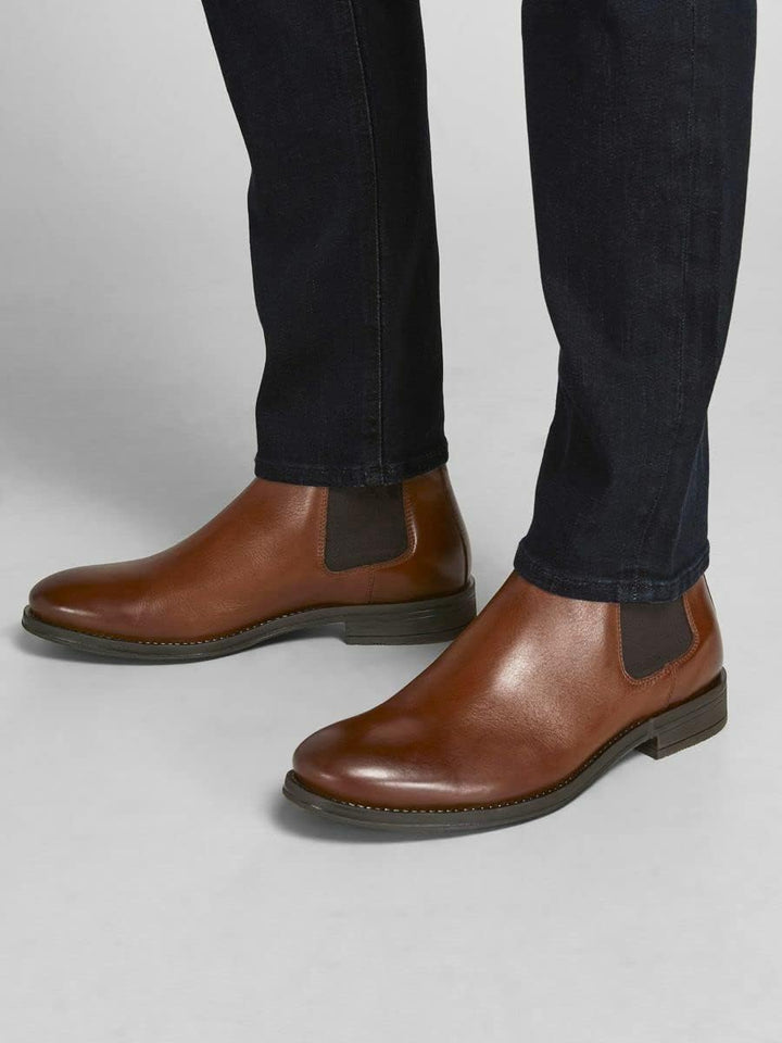 JACK & JONES Herren Jfwargo Leather Sn Chelsea-Stiefel 40 EU Cognac, 40 EU Cognac