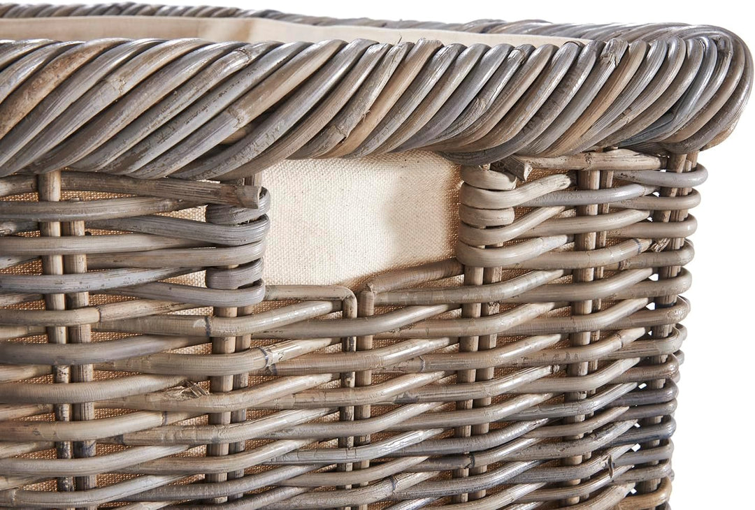 Kobolo Holztrage aus Rattan | Kubu Grey | 55x39x30 cm | handgeflochtener Aufbewahrungskorb mit Griff