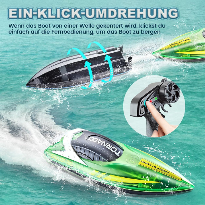 JONRRYIN Ferngesteuertes Boot, RC Boot mit LED-Licht für Pools und Seen, 2,4 GHz Ferngesteuerte Boot